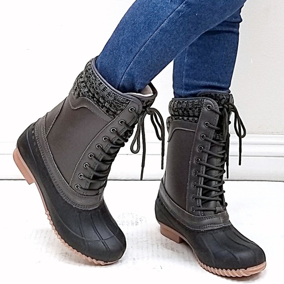 Shoes - New Gray Sweater Lace Mid-Calf Snow Duck Boots
